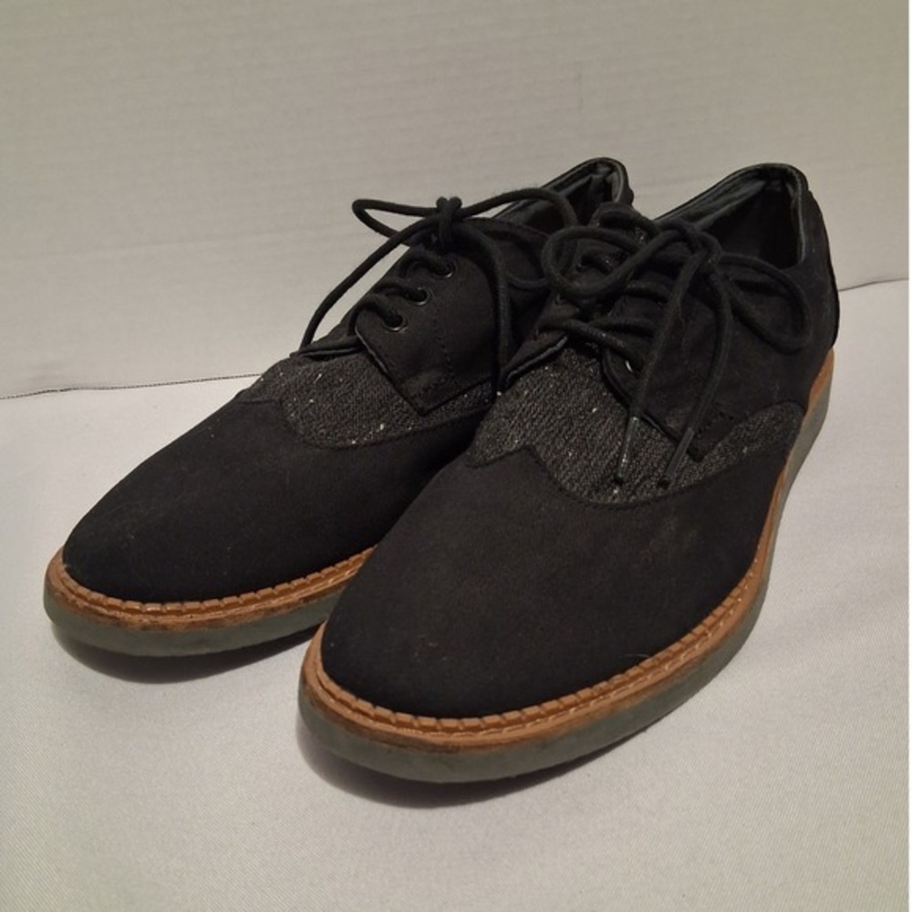 Toms Mens Black Oxford Brogue Wingtip Shoes M 9.5 Casual Dress Lace Up